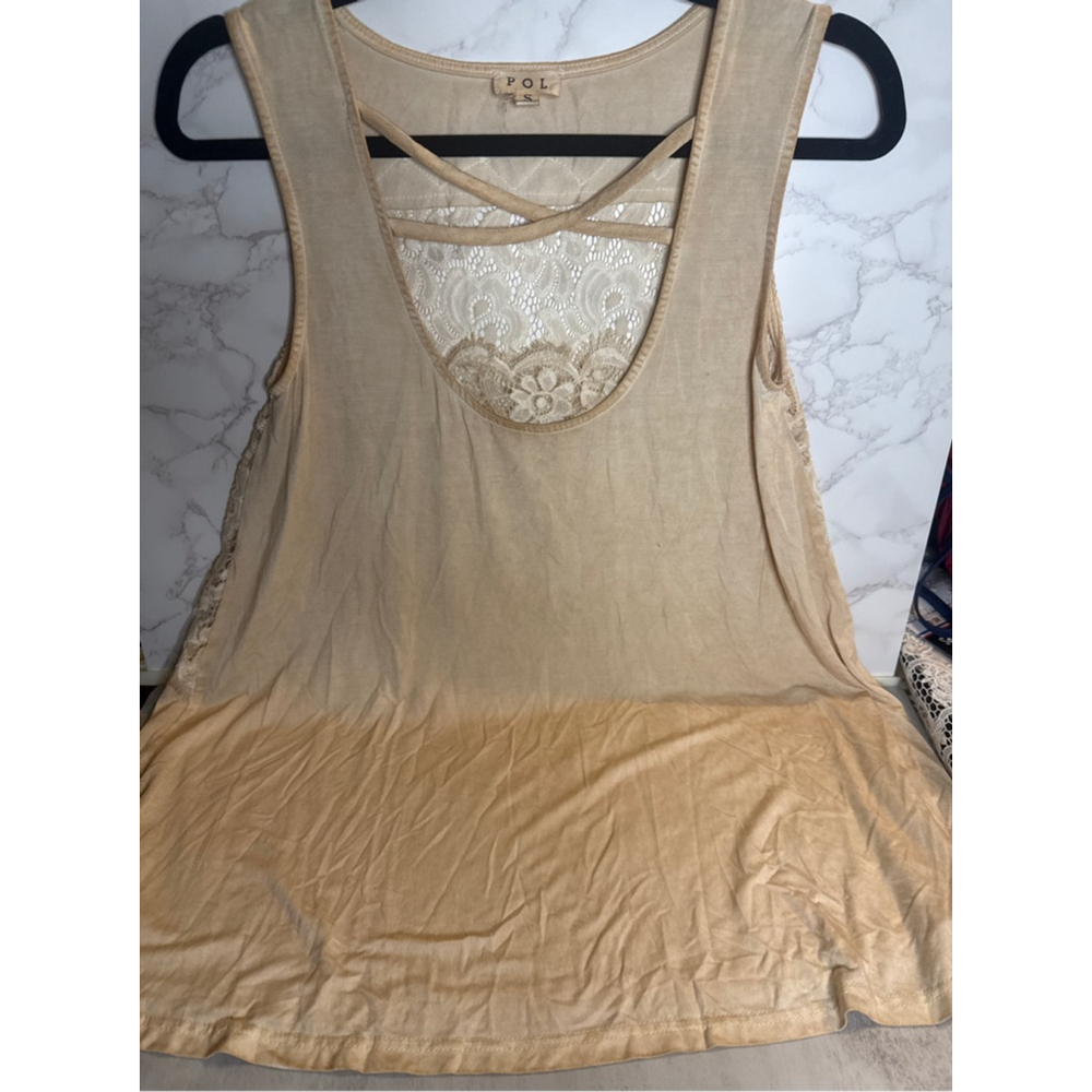 Women's POL Beige Cream Lace Back Tank Top Size S